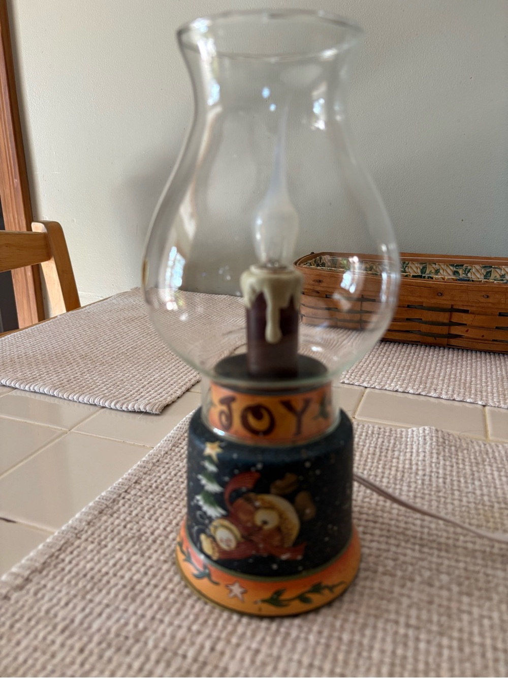 Hand-Painted Joy Holiday Oil Lamp Accent - Blue and Orange